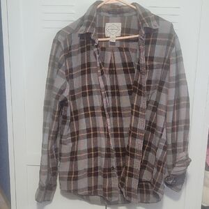 Gray and Brown Plaid Button-Up Shirt